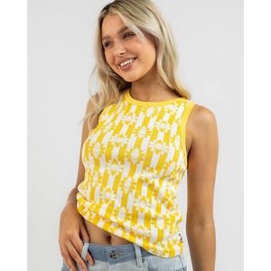 Billabong Yellow and White Floral Stripe Tank Top